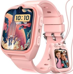 Blackview Smartwatch für Kinder, mit 1,75'' HD-Farb-Touchscreen, GPS, 4G, SOS Notruf, Telefonanruf, Videoanrufe, Sprachchat, SMS, LED-Taschenlampe, Wecker, Puzzlespiel, Schulmodus, Kinderuhr Rosa