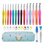 RangTeq 14 Size Crochet Hooks Set,Multicolor,2mm(B)-10mm(N) Ergonomic Crochet Hooks with Case for Arthritic Hands, Extra Long Crochet Needles