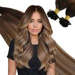 Ugeat Flat Tip Hair Extensions 22 Inch Keratin Hair Extensions #2/6/12 Brown with Golden Brown Balayage Hair Extensions Keratin 50G Hair Extensions Hot Fusion Keratin Hair