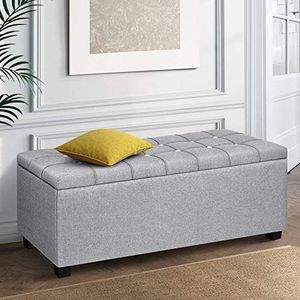 Artiss Tufted Storage Ottoman, Foot Rest Stool Bench Padded Seat Blanket Box Chest Bedroom Living Room Indoor, 97 x 41.5 x 37cm Faux Linen Fabric Open Lid Heavy Duty Large Store Space