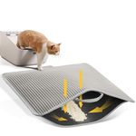 Conlun Cat Litter Mat with Handles,Double Layer Honeycomb Design Litter Trapping Mat with Less Waste,Litter Tray Mat with Anti-Slip Back Layer,Washable,Soft on Paws Litter Catcher Mats-Grey,76x54.5cm