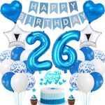 26th Birthday Decoration, Blue Cake Decoration Birthday 26 Years Men, Party Decoration Silver, 26th Birthday Women Men, Cake Decoration 26th Birthday Man Women Birthday Decoration 26 Years Man Women