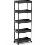 SPACEKEEPER 5-Tier Storage Cart, Bathroom Storage Organizer Rolling Utility Cart, Mobile Shelving Unit Slide Out Storage Shelves for Kitchen Living Room Bathroom Laundry Room & Dressers, Black