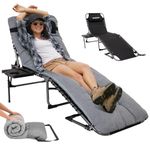 FUNDANGO Padded Sun Lounger with Extra Cushion 5-Position Adjustable with Side Table Sun and Pillow Garden Loungers Portable Folding Chaise Lounge Sun Bed for Camping Beach Garden Patio Pool Indoor