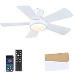 Dannilong 40 inch Modern Ceiling Fans with Lights Remote/APP Control, Low Profile Reversible Ceiling Fans Flush Mount 6 Speeds Ceiling Fan Light for Patio Kitchen Bedroom, Black (40in White)