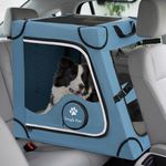 Snagle Paw Portable Dog Crate for Car Travel，Metal Frame Pet Crate, Pet Carrier for Car Back Seat Secures with Headrest Strap and Seatbelt,L