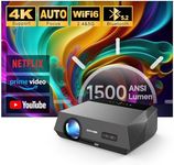 Projector 4K with WIFI6 Bluetooth Auto Focus/Keystone, Smart Ultra HD 1500ANSI High Lumen Daytime Use,FHD 1080P LED Outdoor Home Cinema Gaming Projector for Bedroom,Built in Apps,Android TV,HDR10