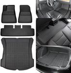 SUPER LINER Floor Mats for Tesla Model 3 2017-2023 Custom Fit All-Weather Cargo Liner Rear Cargo Tray Trunk Floor Mat Interior Accessories (for Tesla Model 3 2017-2023 * 4Pcs)