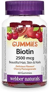 Webber Naturals Biotin 2500 mcg, 60 Gummies, Supports Healthy Hair, Skin & Nails, Energy Metabolism, Vegan