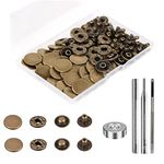 24 Sets Heavy Duty Leather Snap Fasteners Kit, BetterJonny 17mm Metal Snap Buttons Press Studs Leather Rivets Snaps with 4 Setter Tools for Clothes Bracelet Jackets Jeans (Antique Brass)