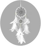 Qingsm Handmade Natural Feathers Pearl Ivory Double White Dream Catcher Car Home Decoration