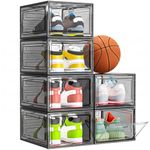 Thicken & Sturdy Clear Shoe Storage Organizer with Magnetic Door, Stackable Boxes for Closet, Foldable Space-Saving Shoe Rack for Sneaker Boot Container, Plastic Shoe Box 6 Pack, Black