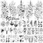 Acevegue 90 Sheets Temporary Tattoos for Women, Realistic Flower Rose Tiny Branch Wild Plant Tattoo Stickers for Girls Gifts, Semi Permanent Moon Feather Heart Transfers Stick on Fake Tattoos