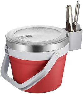 COKTIK 7L Vacuum Insulated Ice Bucket with Lid and Scoop& Tongs，Large capacity Stainless Steel Beverage Bucket for Cocktail, Champagne, Wine, Beer，Large Parties（Red Suit）