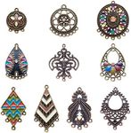 FASHEWELRY Filigree Connectors Charms Tibetan Style Metal Wraps Filigree Findings, Enamel Rhinestone, Rhinestone