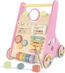 LOL-FUN Wooden Baby Walker for Girls with Wheels, Baby Push Walker for Baby Girl 12 Months, Pink Baby Walker Push Toy for 1 Year Old Walking