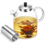 Dorsaer 1500ml Glass Teapot wtih Stainless Steel Infuser, 50oz Stovetop Safe Borosilicate Glass Tea Kettle with Removable Infuser, Clear Glass Pots for Cooking on Stove