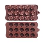 Zngou 2PCS Silicone Rose Mould, Flower Chocolate Molds Rose 15 Cavity Silicone Sweet Moulds Valentines Candy Moulds Gummy Ice Jelly Moulds for Wax Melt Resin Casting Candles Soap