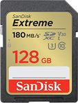 SanDisk 128GB Extreme SDXC card, SD card up to 180MB/s, V30 Memory card, UHS-I, Class, 10, U3, V30, RescuePro Deluxe data recovery software.