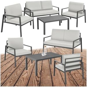 tectake® Conjunto de Muebles de Jardín 4 Piezas, 2 Sillones con Cojines Extragruesos, Muebles Jardin Exterior, Sofa Jardin y Mesa, Estructura Robusto Impermeable, Muebles Terraza Exterior - Gris Claro