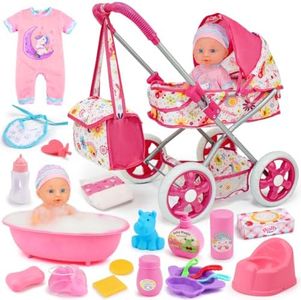 Baby Doll Stroller Set Toys for Girls Toddlers 3-5 4-6 5-7, Baby Doll Playset with 12.5 inch Doll, Bathtub and 20PCS Baby Doll Accessories, Baby Stroller Toys for 3 4 5 6 Year Old Girls Birthday Gift