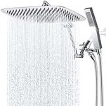 G-Promise All Metal 14 Inch Shower Head with 71 Inch Hose, Rain Shower Head with Handheld Spray Combo, Extra Long Hose, Height/Angle Adjustable Extension Arm, 3-Setting Diverter (Chrome)