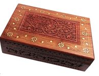 CRAFTCASTLE Handmade Sheesham Wooden Storage Box Hand Carved Jewelry Box & Decorative Gift Box (12X 8 X 3.5) Inches (BRASS & CARVING)