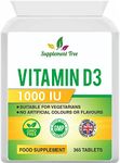 Vitamin D 1000IU 365 Vegetarian Tablets | Optimum Strength Cholecalciferol Vitamin D3 Supplement | UK Manufactured