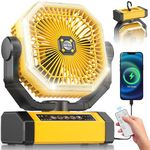 Tent Fan - 9-Inch Battery Operated Fan for Camping - 20000mAh 60Hrs Portable Rechargeable Fan for Tent, Camping Fan with Light, Remote, 4 Speeds, 4 Timing, Shaking Head Camp Fan for Tent, Blue