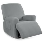 Recliner Cover 4-Pieces, TAOCOCO Recliner Stretch Sofa Slipcover Recliner Cover 1 Seater Couch Protector Soft Furniture Protector Covers with Elastic Chair Covers Jacquard Pattern (Dusty Grey)