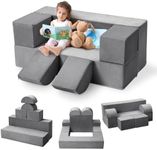 GarveeHome Kids Play Couch, 6Pcs Modular Kids Play Sofa for Playroom Bedroom, Kids Modular Couch Toddler Foam Sofa, Kids Convertible Sofa with Removable Cover, Dark Grey