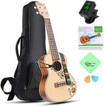 Hricane Concert Ukulele 23 Inch Spruce Flower Top Sapele Professional Ukuleles for Beginners with Bag, Digital Tuner, Strap, 4 Strings Set, Pick, Cleaning Cloth