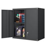 LUCYPAL Metal Wall Cabinet,Wall Mounted Storage Cabinet with 1 Adjustable Shelf and 2 Doors for Garage,Steel Tool Chest Cabinet with Lock for Home,Office, Basement (Black,27.95" H)