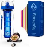 Hydracy Fruit Infuser Water Bottle - 32 Oz Sports Bottle with Full Length Infusion Rod, Time Mark and Insulating Sleeve Combo Set + 27 Fruit Infused Water Recipes eBook Gift - Azure Blue