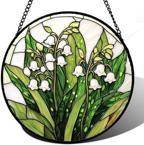 Lily of the Valley Flower Stained Glass Window Hanging Suncatcher Gift 15"