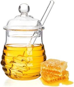 Lawei Honey Jar with Dipper and Lid Glass - Heat-Resistant 10 oz Beehive Honey Pot for Store Honey and Syrup