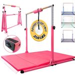 Foldable Gymnastics Bar For Kids, 5FT/6FT Horizontal Bars,Folding Kip Bar, Adjustable from 35.4" to 59",Gym Equipment for Teens at Home (Foldable Gymnastic Bar With Mat, Hot Pink, Base Length 5FT)