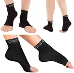 Copper Compression Foot Sleeves - Plantar Fasciitis, Achilles, Ankle Support Brace Socks - Day / Night Relief from Heel Spurs, Arch Pain, Swelling, Soccer Injuries, Golf, Running - 1 Pair Black - L