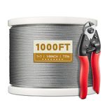 KALLSDY 1000FT 1/8" T316 Stainless Steel Cable, Wire Rope Aircraft Cable for Deck Cable Railing Kit and DIY Balustrades, 7 x 7 Strands Construction, Comes with a Cutter