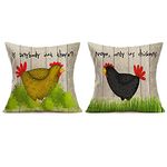 Xihomeli Throw Pillow Covers Wood Grain Cotton Linen Set of 2 is Anybody Out There Quotes Cute Farm Animal Black Chick Nope Only Us Chickens Cushion Case 18x18 Inch (2pc Chicken)