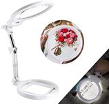 LANCOSC 2-in-1 Magnifying Desk Lamp & Handheld Magnifying Glass with Light, 5.5 Inches, 2X-6X Hands Free Magnifiers Lens for Reading, Cross Stitches, Crafts, Needleworks, Embroidery (White)