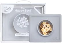 ezpz Happy Bowl - 24 Months + (Pewter) - 100% Silicone Suction Bowl with Built-in Placemat – Dishwasher Safe