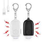 Upgraded Safe Sound Personal Alarm, 130dB Rechargeable Safesound Security Alarm Keychain, Emergency Self Defense Alarm with LED Light, for Kids, Women, Elderly (2 Pack White&Black)