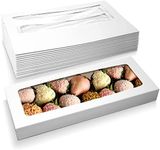 MT Products Long Bakery Boxes with Window - Made in the USA - Size of 16" x 6.5" x 1.75" (15 Pieces) Auto Pop-Up White Bakery Box