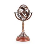Nagina International Antique Vintage Zodiac Armillary Brass Sphere Globe Wooden Display | Pirate's Antique Ship Decor (XL, Antique Brass)