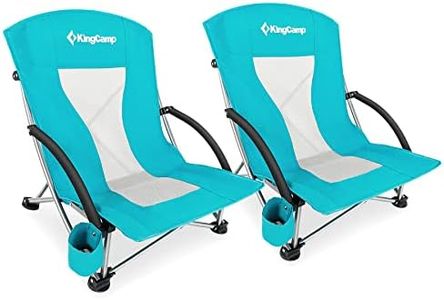 KingCamp Low Beach Chair 2 Pack Folding Portable Lightweight Backpack Chair for Adults with Cup Holder Pocket Carry Bag for Outdoor Camping Concert Festival Travel Sports Lawn Sand, Cyan