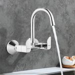 Ruhe® Pristine Double Lever Sink Mixer Swivel Spout Faucet/Tap | Wall Mount |15 Inches Brass Faucet/Tap with Chrome Finish for Kitchen Sinks & Bathrooms