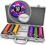 HEITOK 300 Piece Poker Chip Set, 11.5g Heavyweight ABS Composite Chips with Iron Core, Numbered Values, Aluminum Case, 2 Decks of Cards, 5 Dice and Dealer Button for Texas Holdem Blackjack