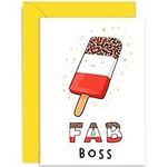 Old English Co. Fun Birthday Card for Boss - 'FAB' Boss Card - Cute Birthday Gift for Him or Her - Well Done, Retirement, New Job, Congratulations | Blank Inside