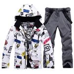 Men's Ski Jacket and Pants Set Winter Heated Coat Hooded Outdoor Skiing Snowboard Suit for Men, Style2+grey, Medium